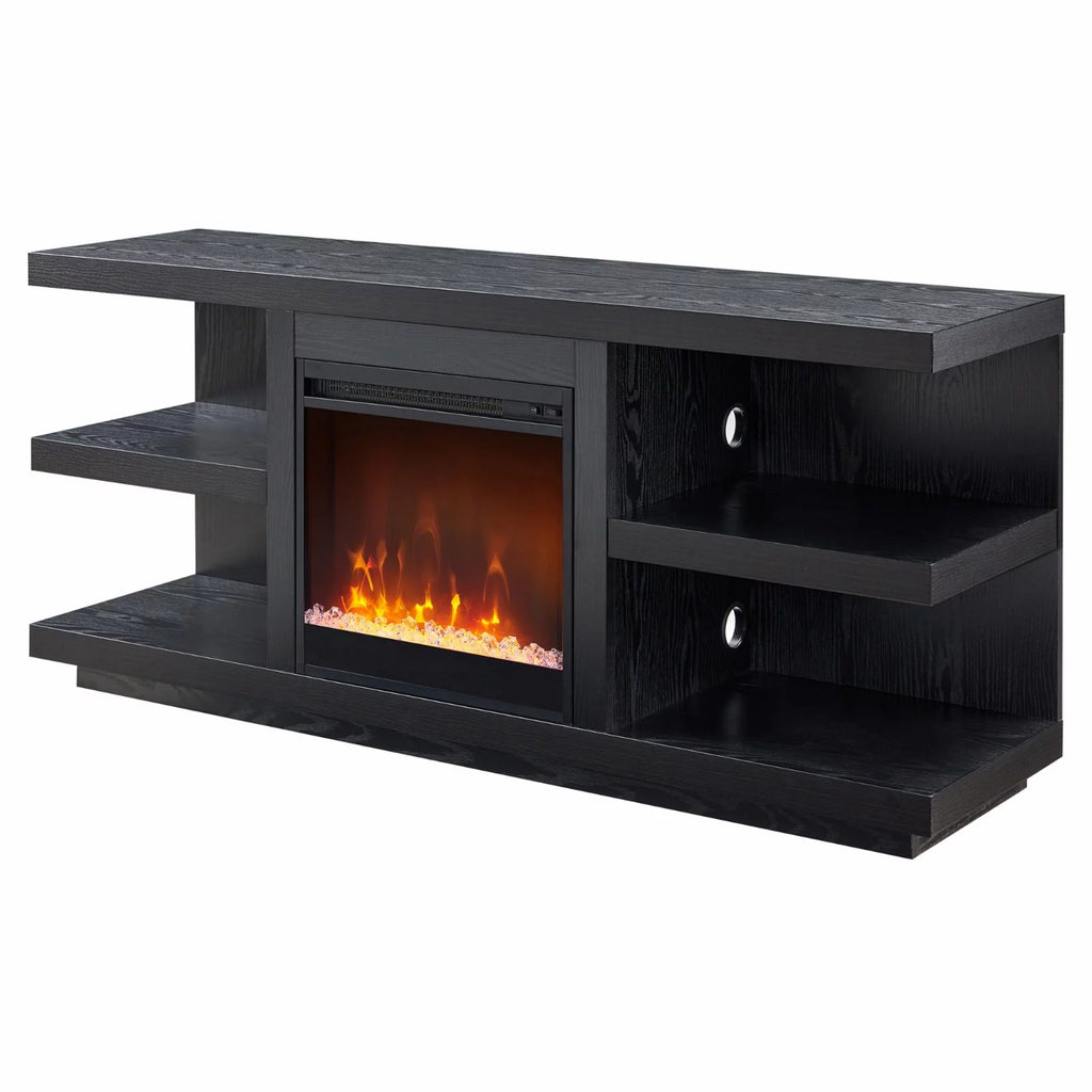 Charcoal Gray Rectangular TV Stand with Crystal Fireplace W421088