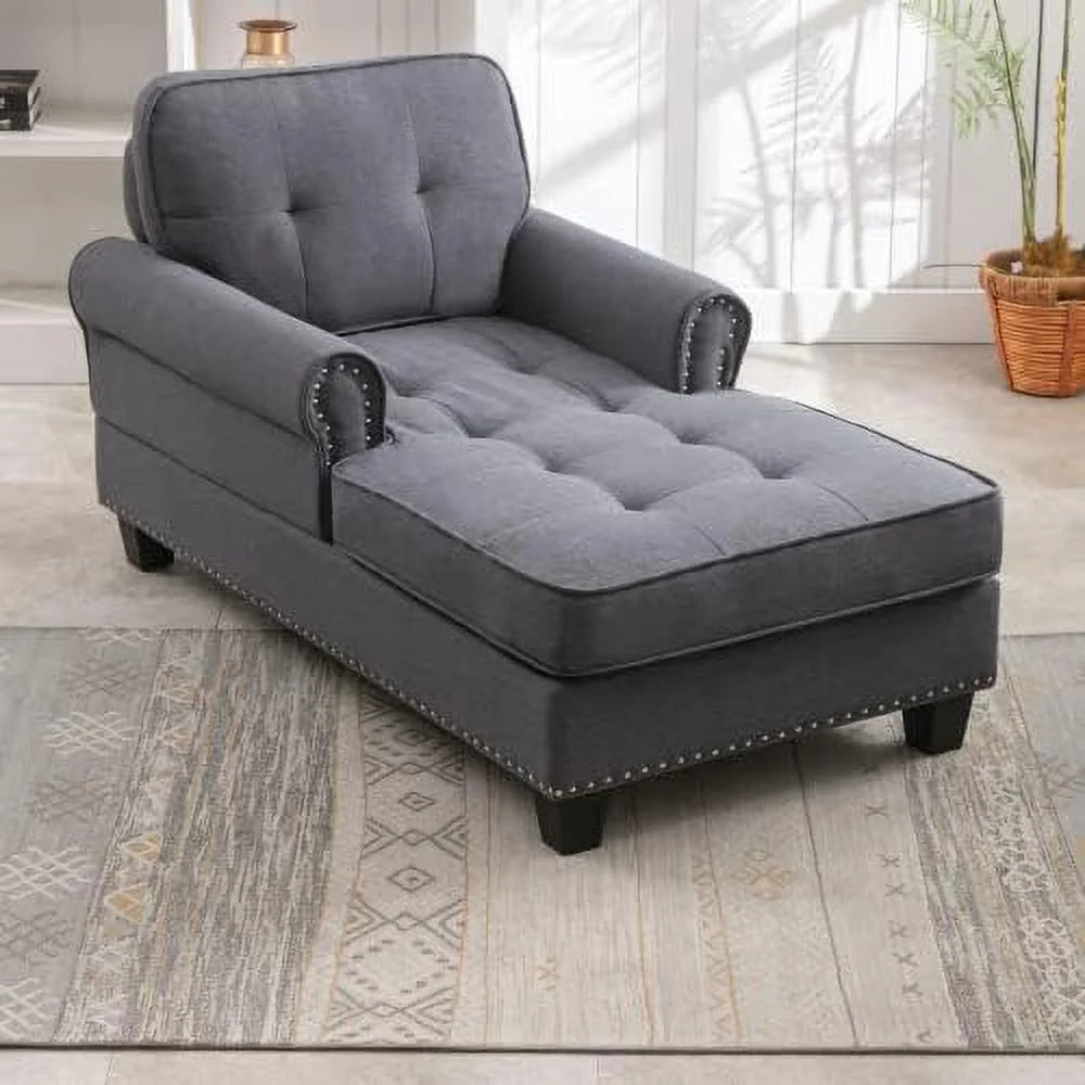 Linen Tufted Chaise Lounge Sofa Bed T756