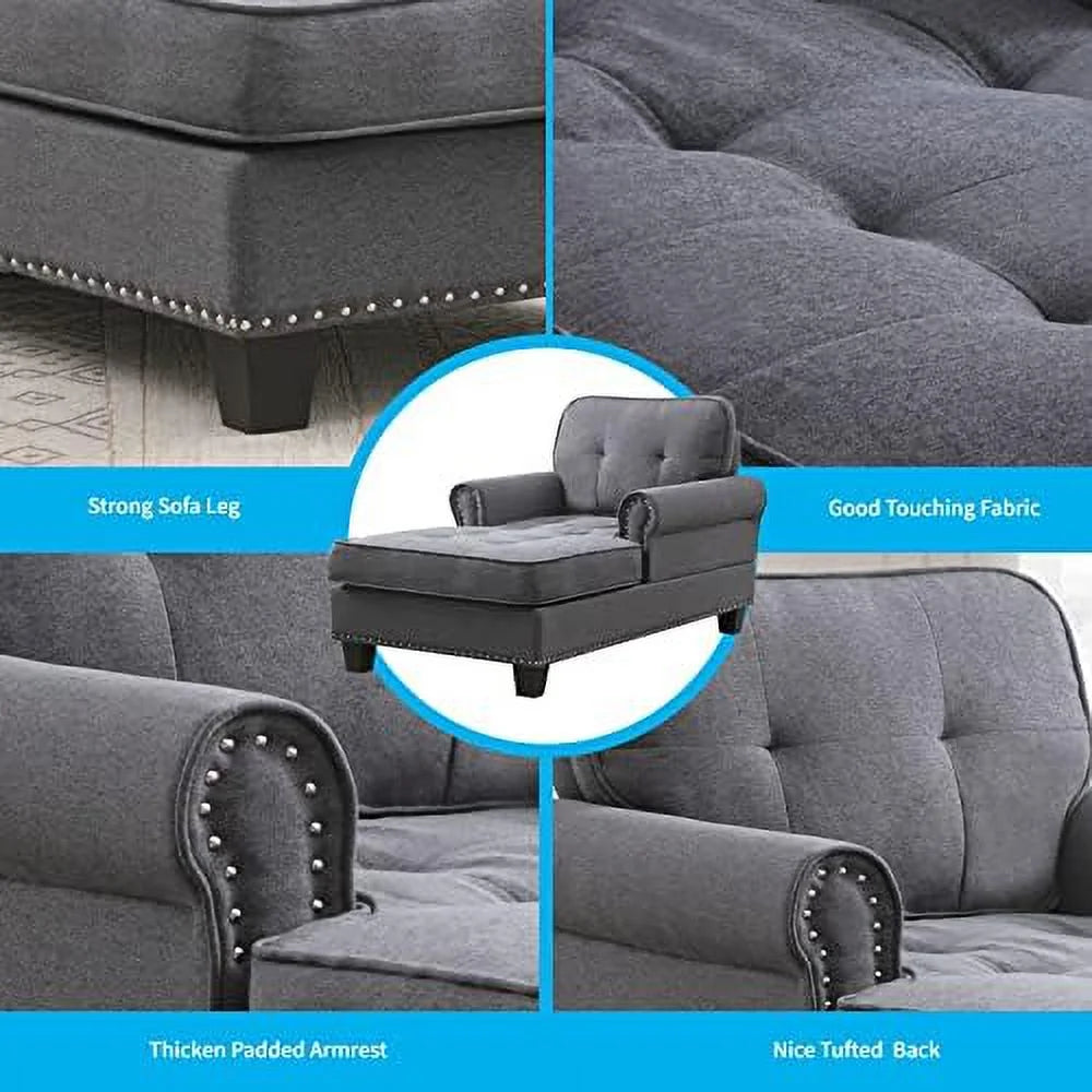 Linen Tufted Chaise Lounge Sofa Bed T756