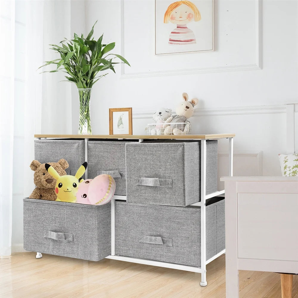 Light Grey 5 Drawer Fabric Dresser R584650