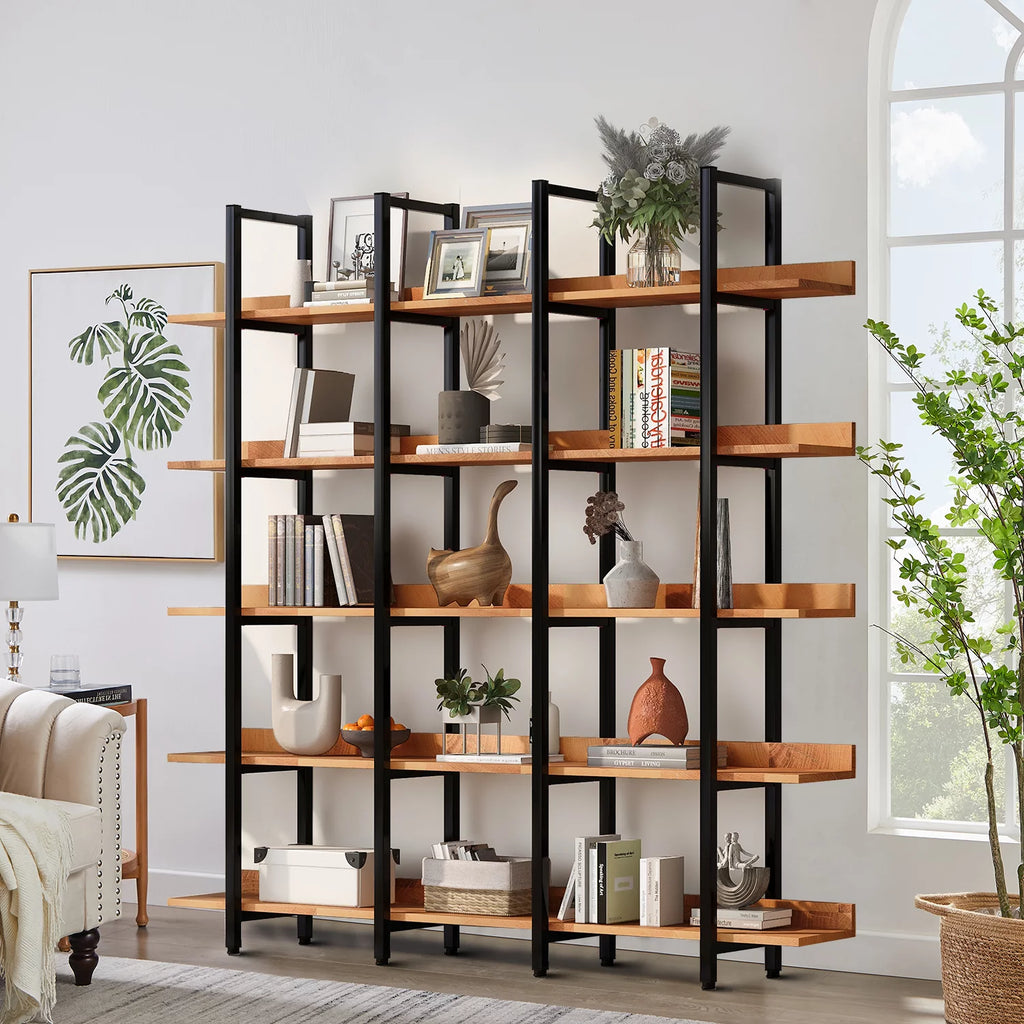 5-tier Wooden Open Bookshelf with Black Metal Frame V788