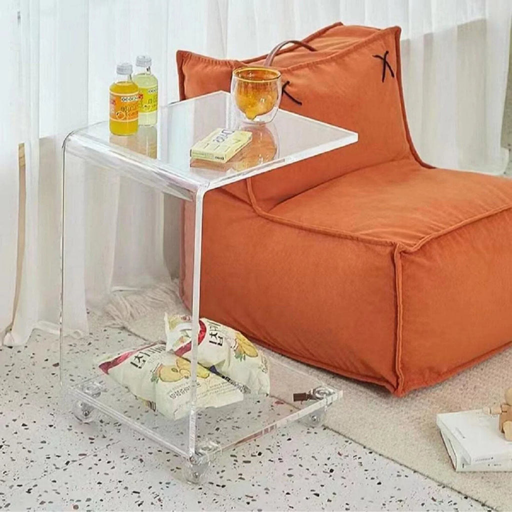 Clear Acrylic C-Shaped Bedside Table on Wheels X55406