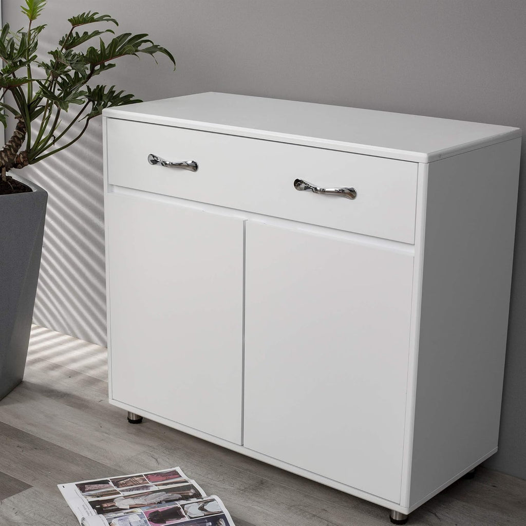 White Console Table with Drawer & Two Shelves R7976