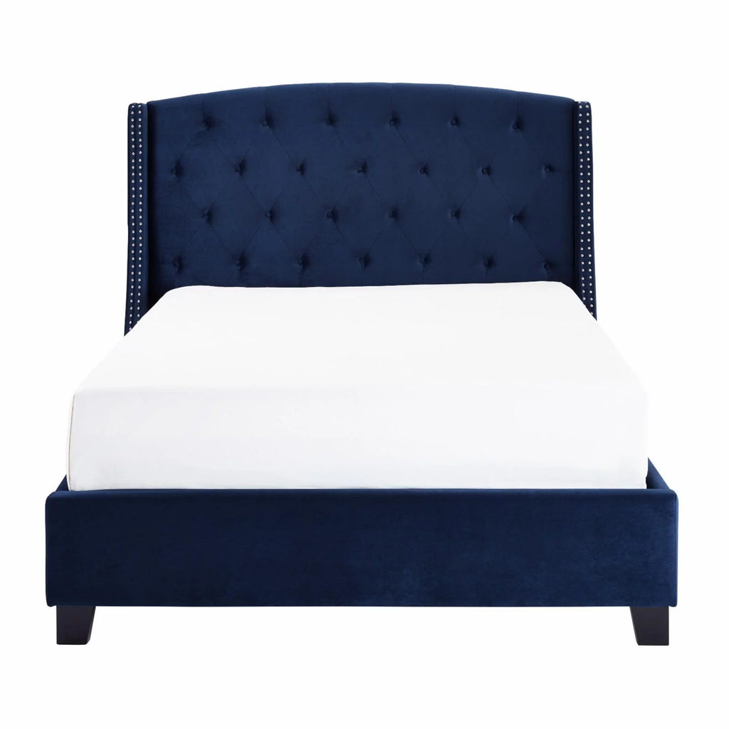 Blue Velvet Upholstered Wingback King Bed Y590