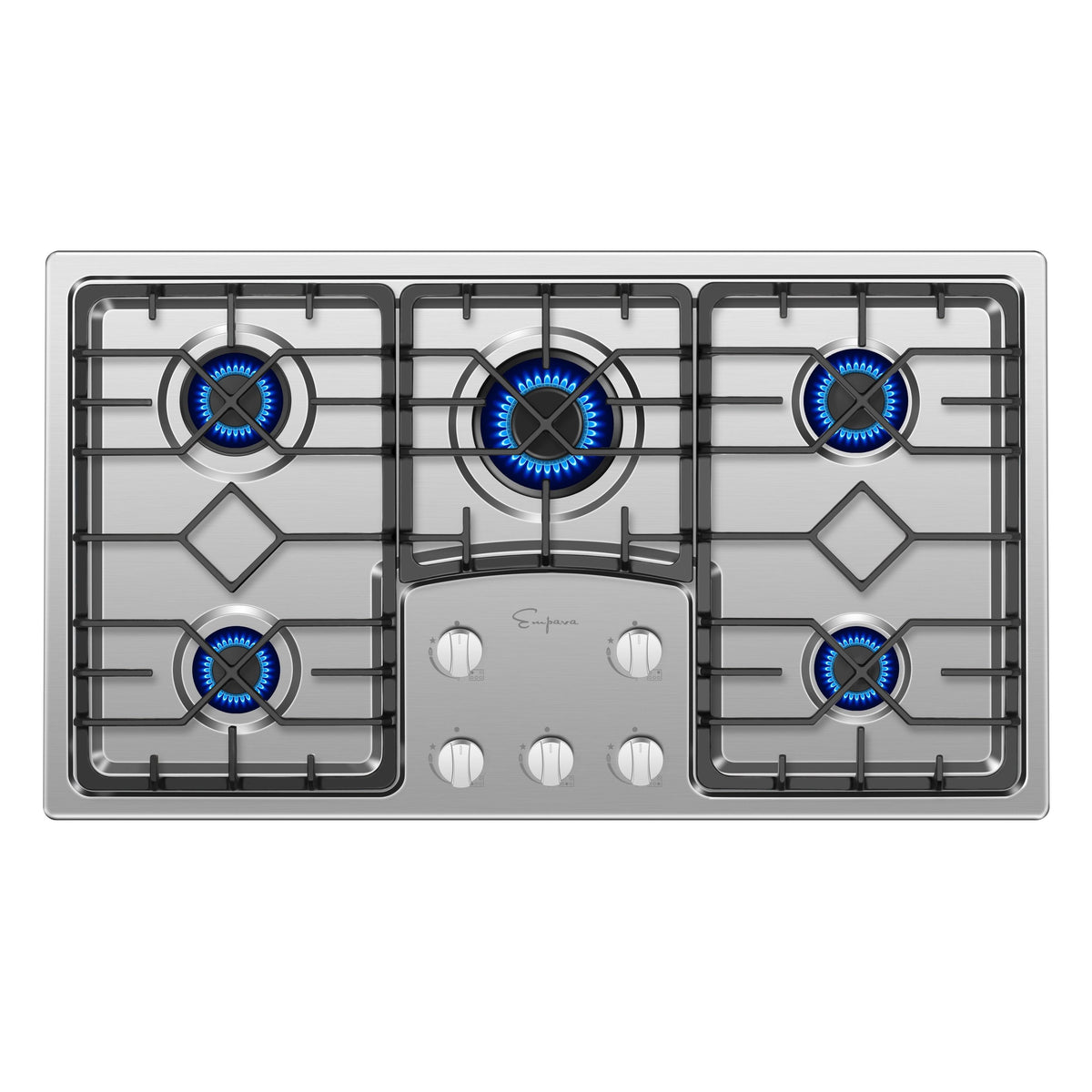 36 Gas Cooktop with 5 Sealed Burners and Cast Iron Grates in Stainless Steel V441