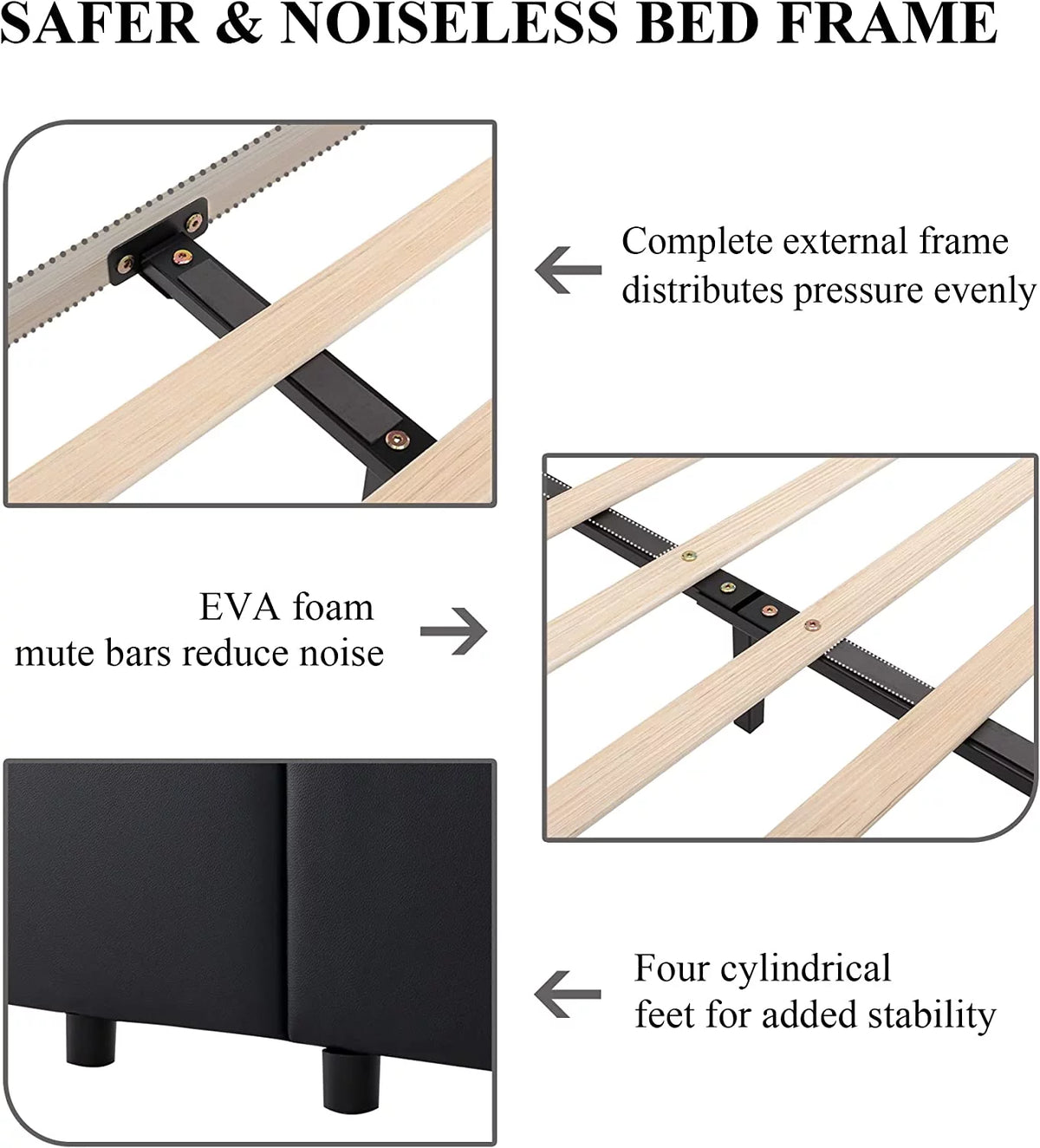 King Size Bed Frame with Adjustable Headboard Black L415