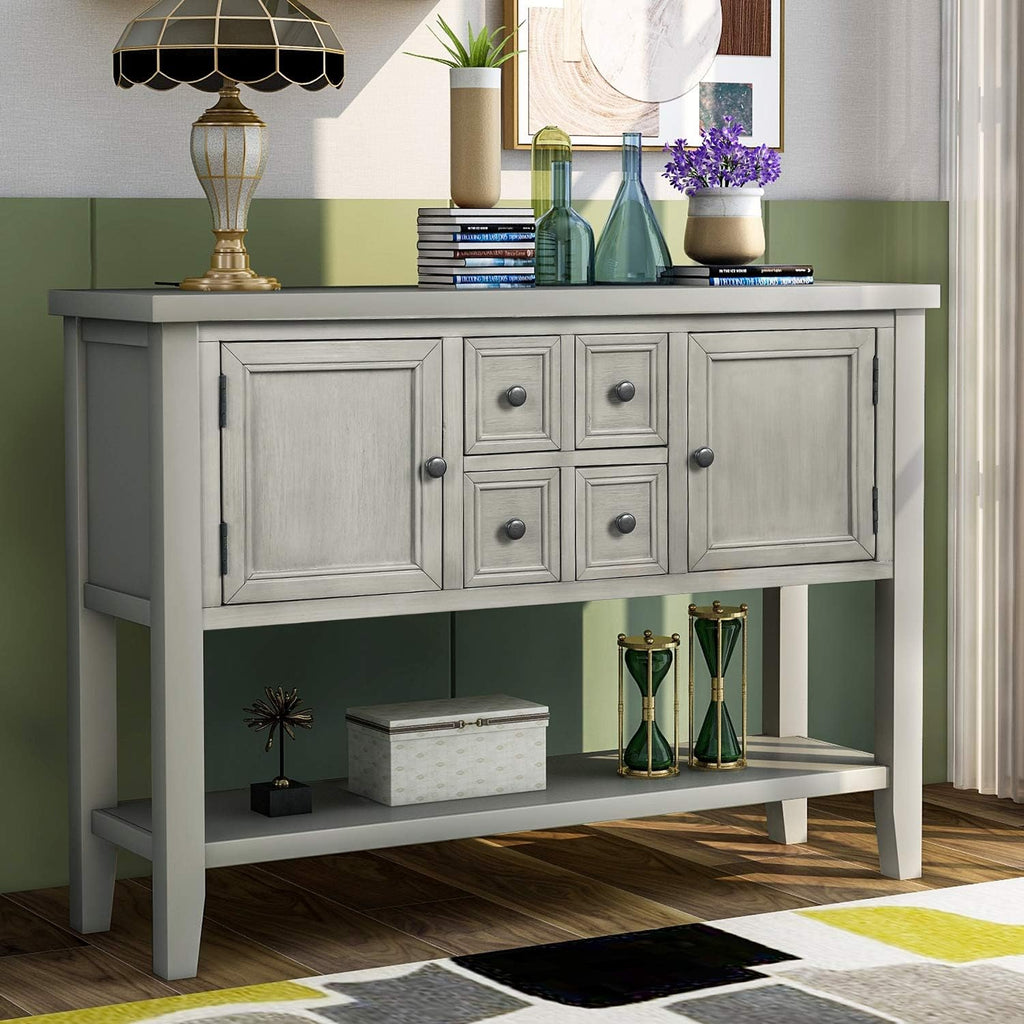 Blue Console Sofa Table with Storage Drawers Cabinets and Bottom Shelf V135233