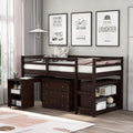 Twin Wood Loft Bed with Cabinet and Study Desk V1651