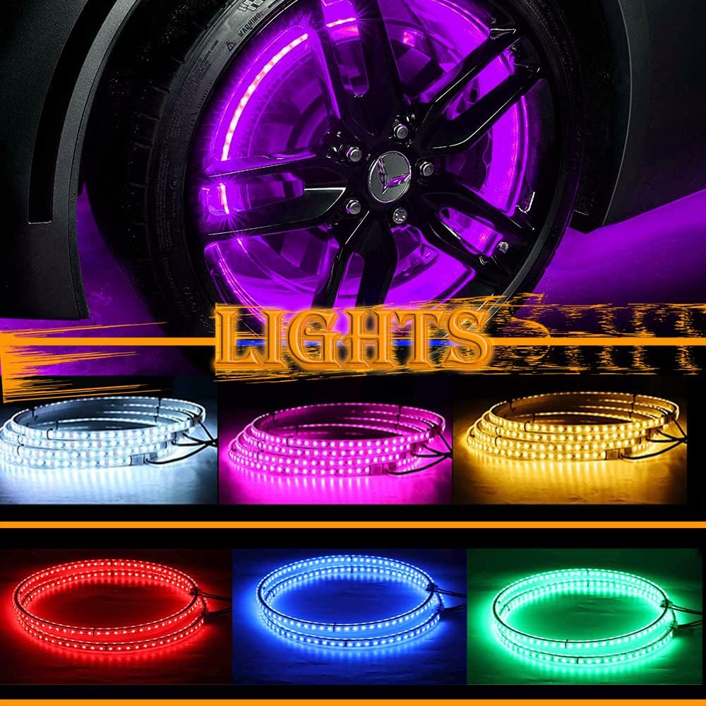 RGB LED Wheel Ring Light Kit 4PCS Double Row Waterproof E985961