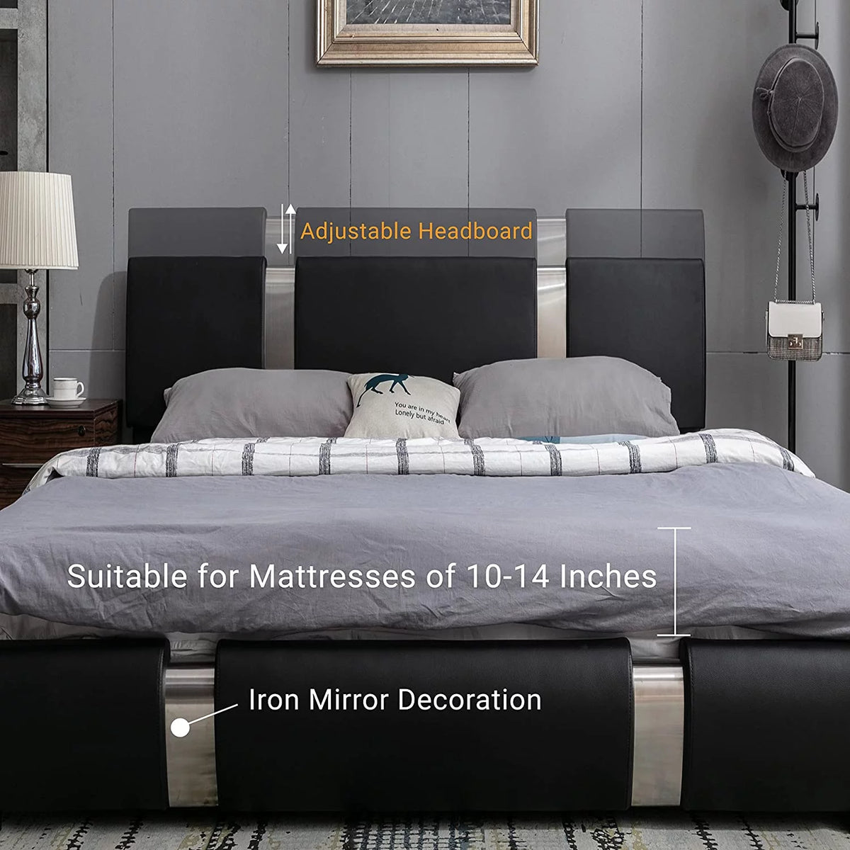 King Size Bed Frame with Adjustable Headboard Black L415