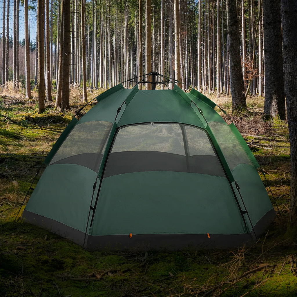Large 4 Person Double Layer Camping Tent with Carry Bag, Green S72964