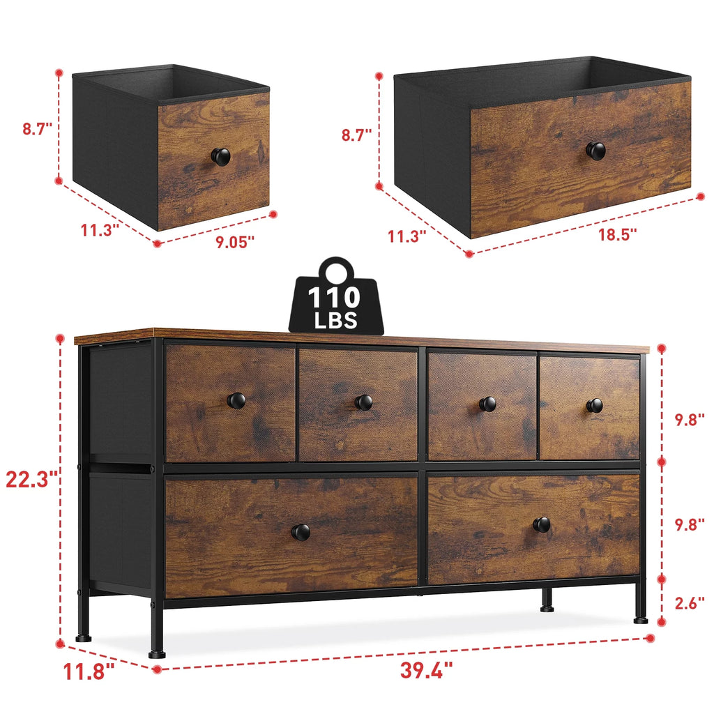 Black 8 Drawer Fabric Dresser TV Stand E9258