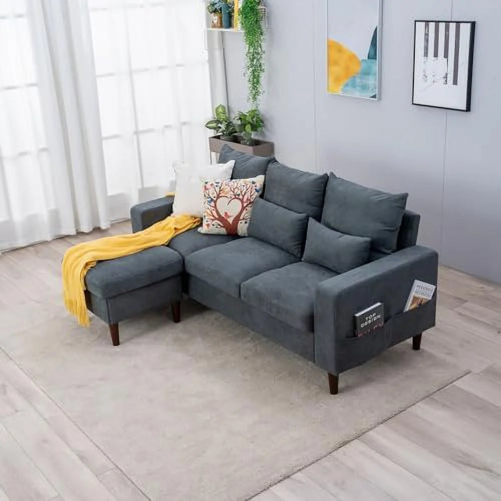 Grey Reversible L-Shaped Sectional Sofa W993