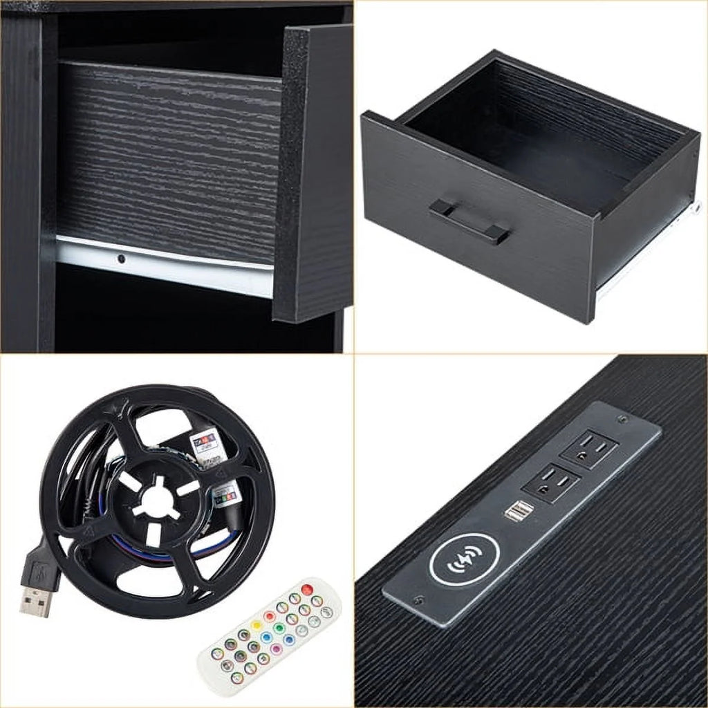 Black Nightstand with Charging Station and 3 Drawers H4749