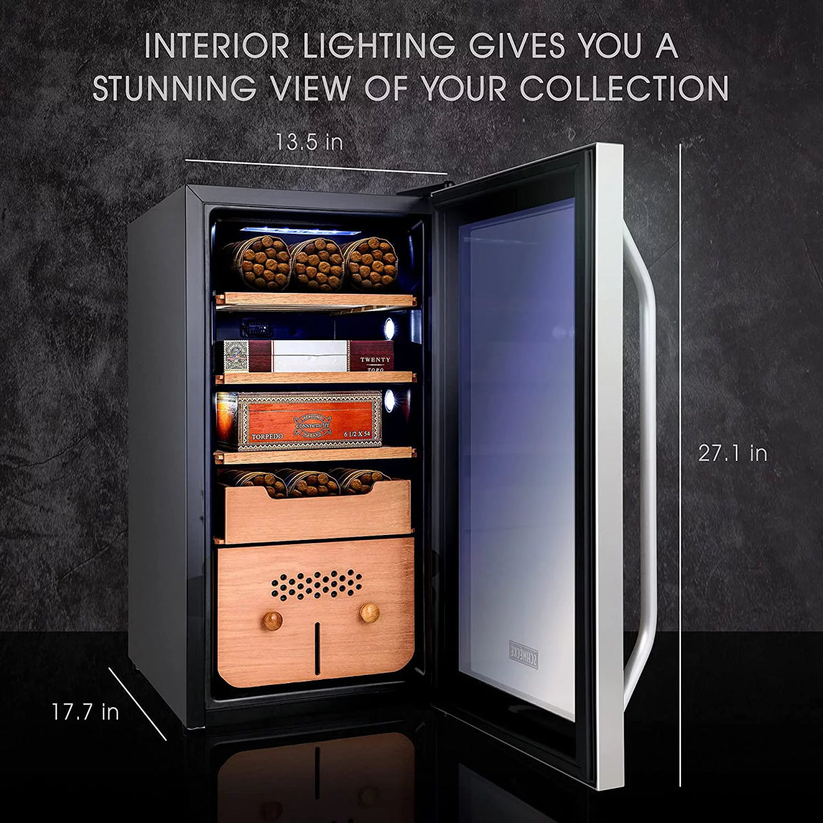 250 Cigar Cooler Humidor with Humidity Control Stainless Steel Z4029