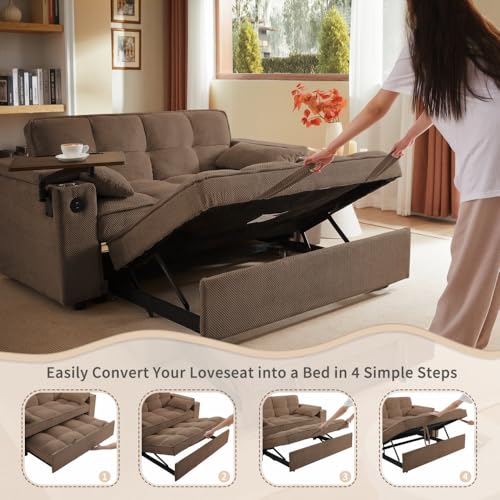 White Corduroy Sleeper Chair Bed with USB Port E473