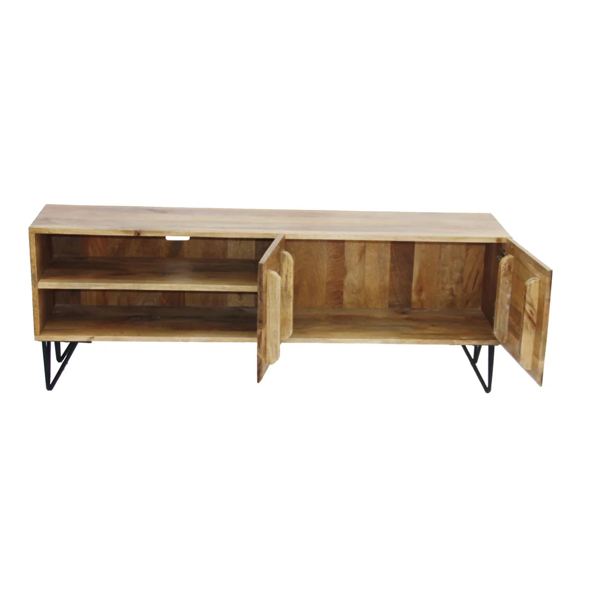 Mango Wood and Metal Tv Stand With Storage Cabinet Brown E226