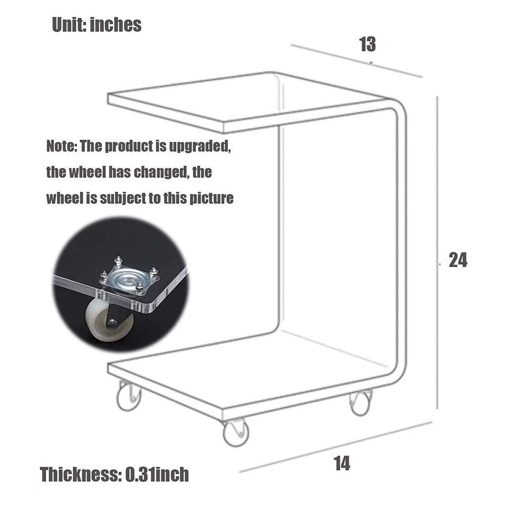 Clear Acrylic C-Shaped Bedside Table on Wheels X55406