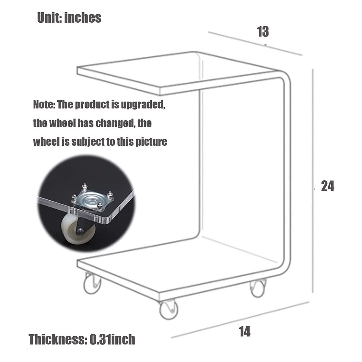 Clear Acrylic C-Shaped Bedside Table on Wheels X55406