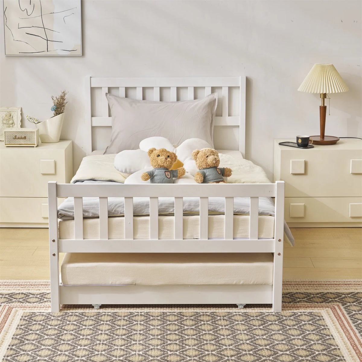 White Twin Bed with Trundle Y377