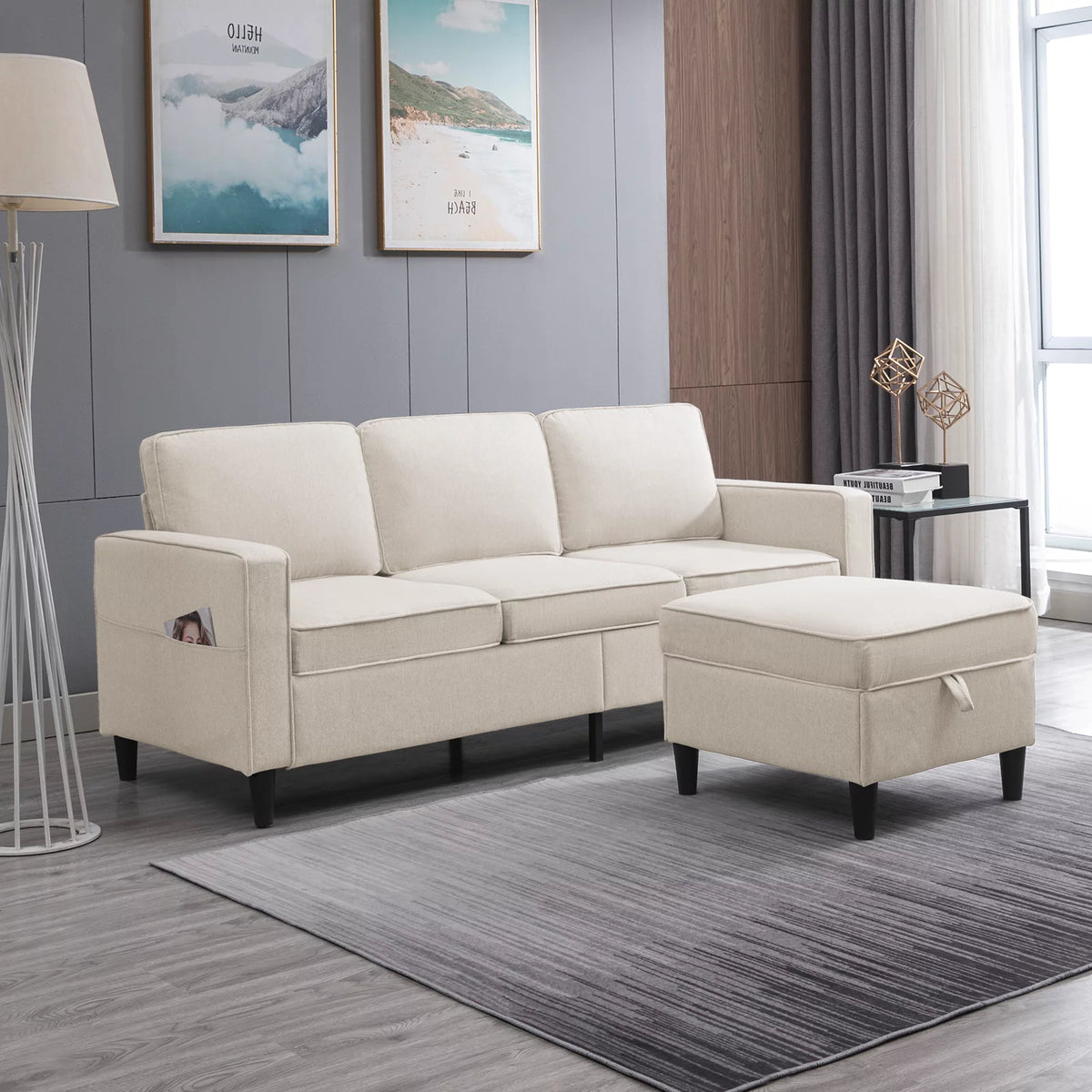 Dark Gray L-Shaped Sectional Sofa with Storage Ottoman W406697