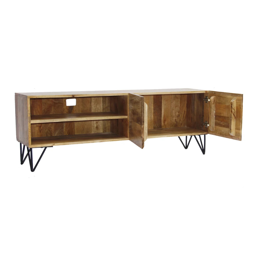Mango Wood and Metal Tv Stand With Storage Cabinet Brown E226