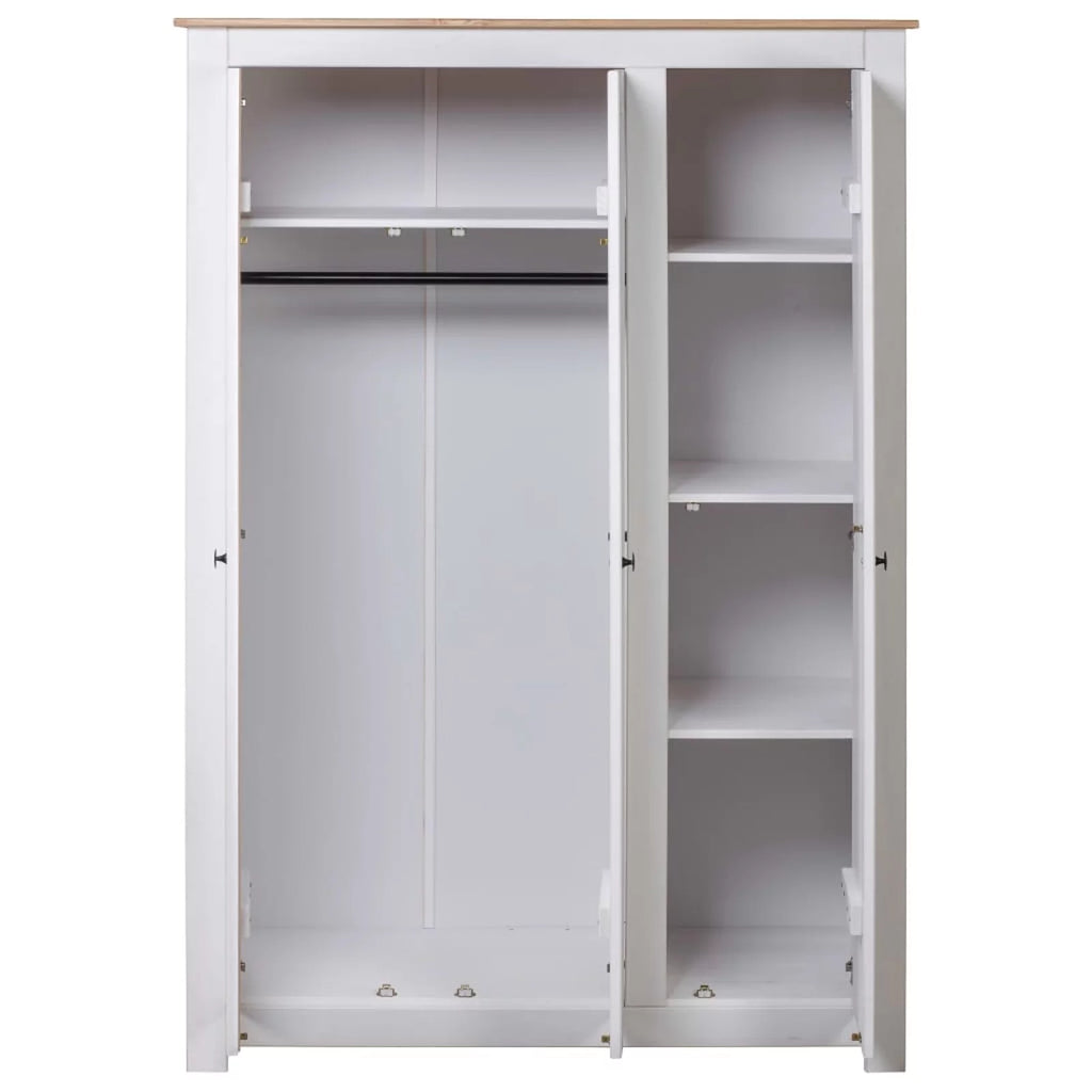 3 Doors Pine Wood Wardrobe with Storage Shelves and Hanging Rod F3257
