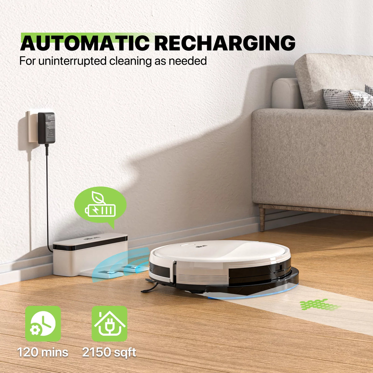 2 in 1 Robot Vacuum and Mop Combo, 2800pa White H834768