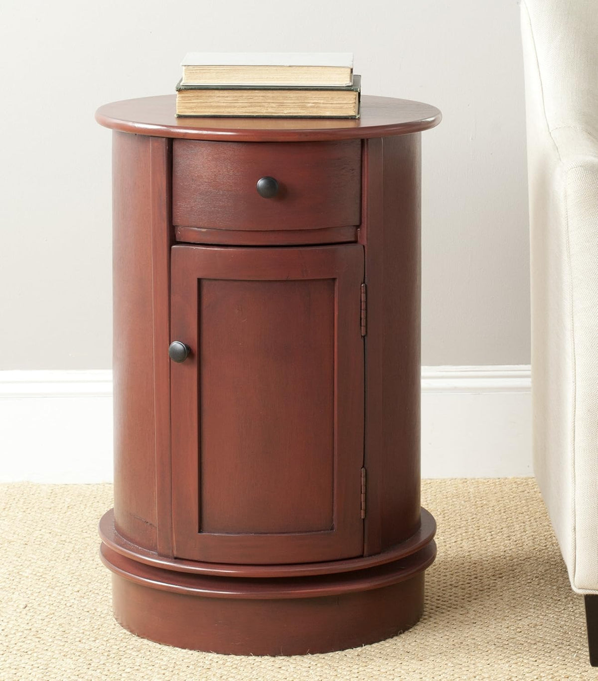 Dark Cherry Oval Swivel Storage End Table Y689