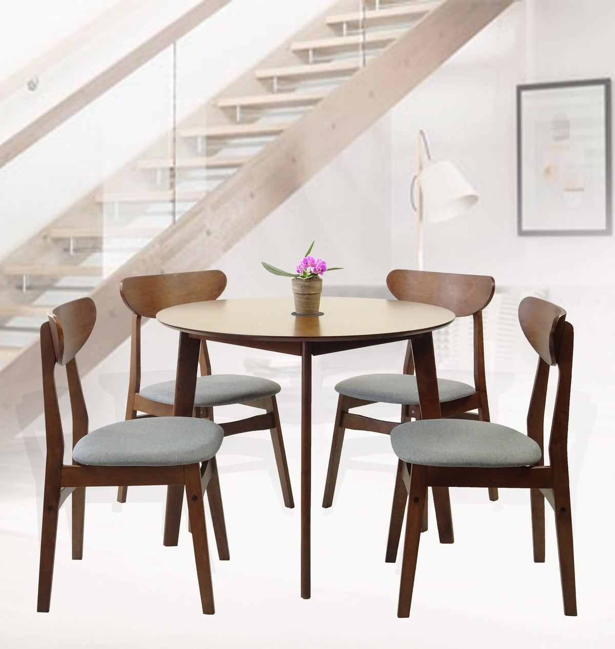 Round Wood Dining Table Medium Brown Finish M8902