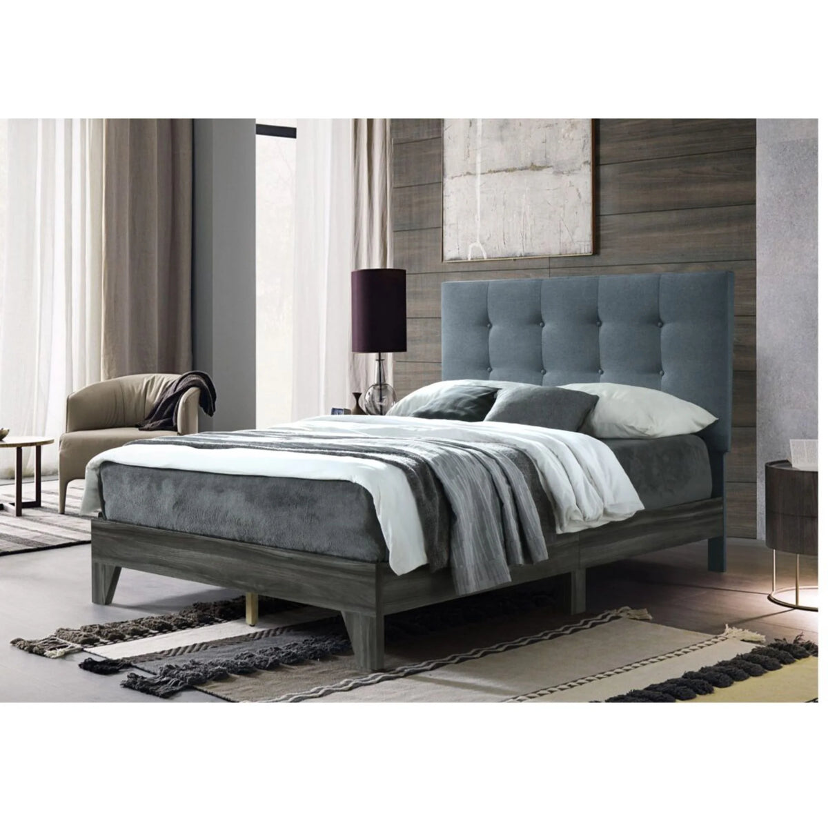 Gray Upholstered Platform Bed Queen Size G4364