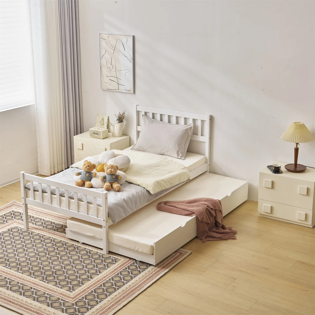 White Twin Bed with Trundle Y377