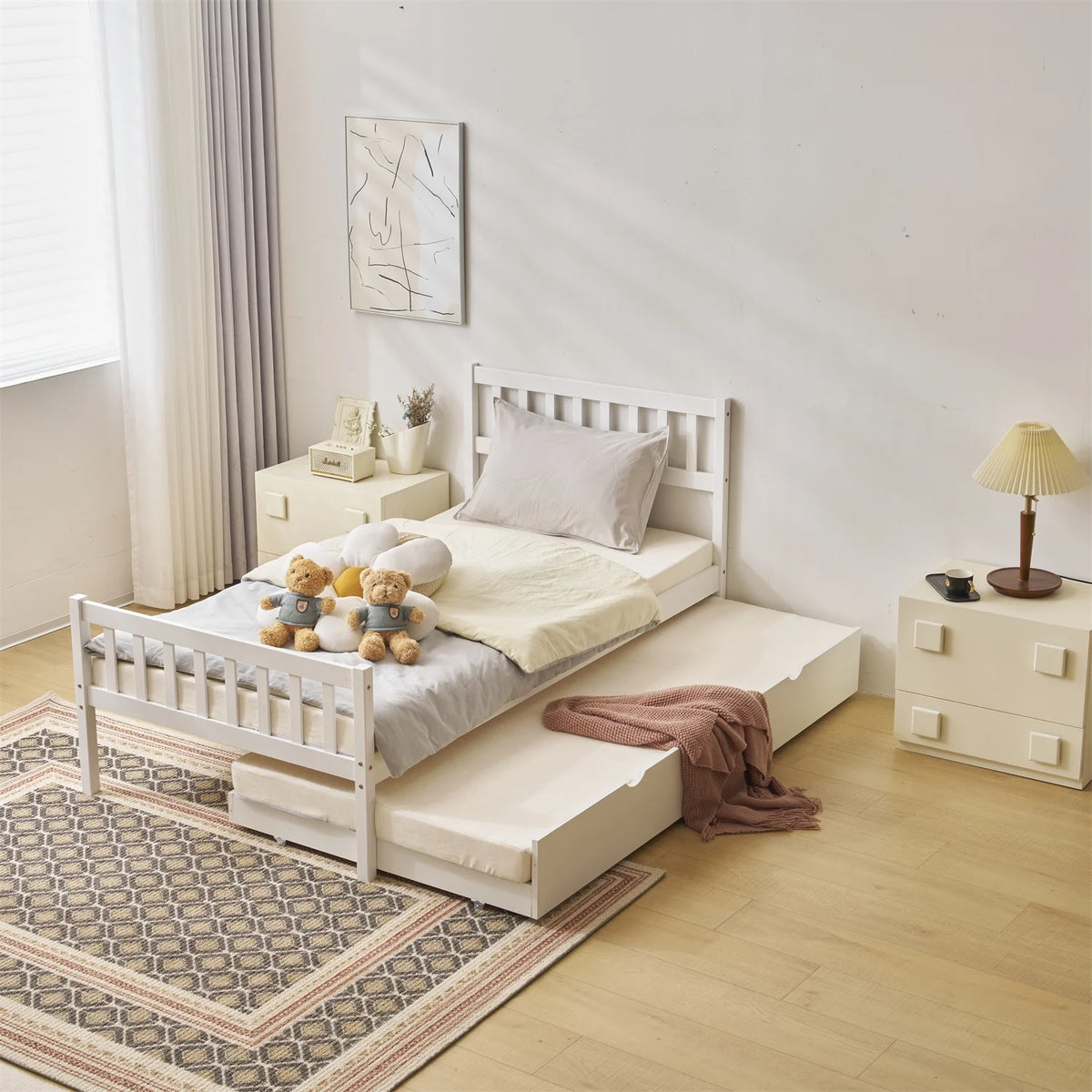 White Twin Bed with Trundle Y377