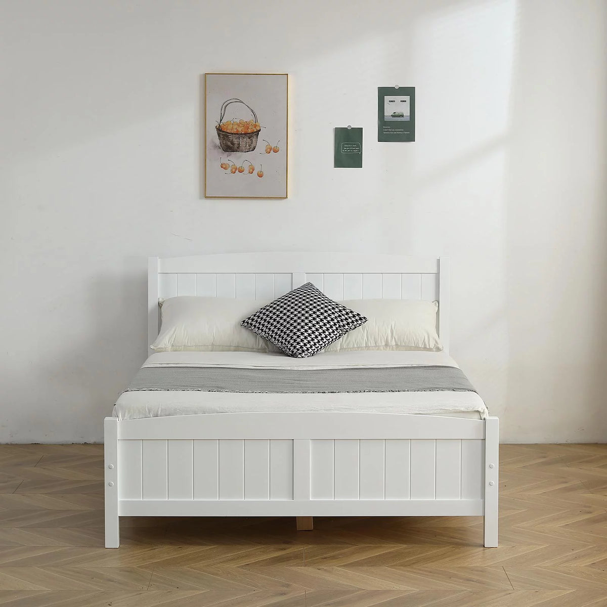 Queen Solid Pine Wood Platform Bed Frame with Headboard M4507