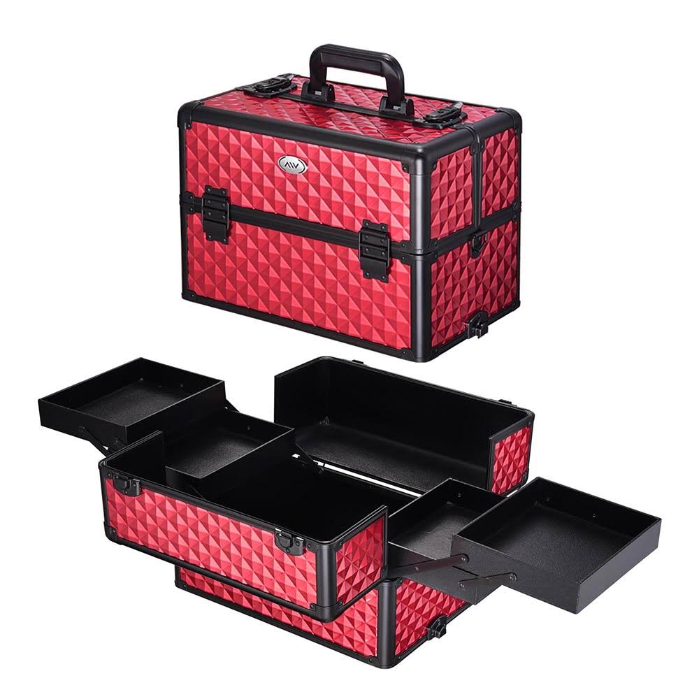 Rolling Aluminum Makeup Train Case 2in1 4Wheel Red Y922064