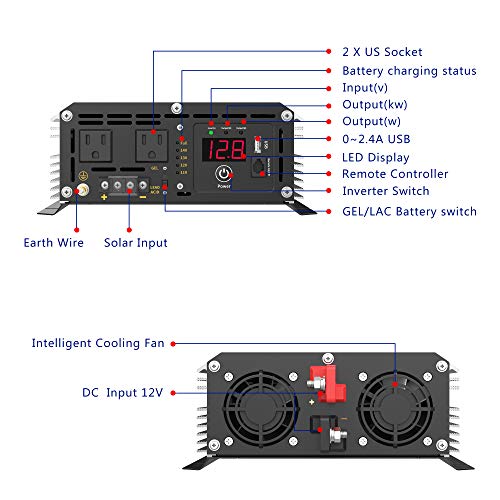 2200Watt Pure Sine Wave Solar Power Inverter with 20A Solar Charger Controller PWM H306390