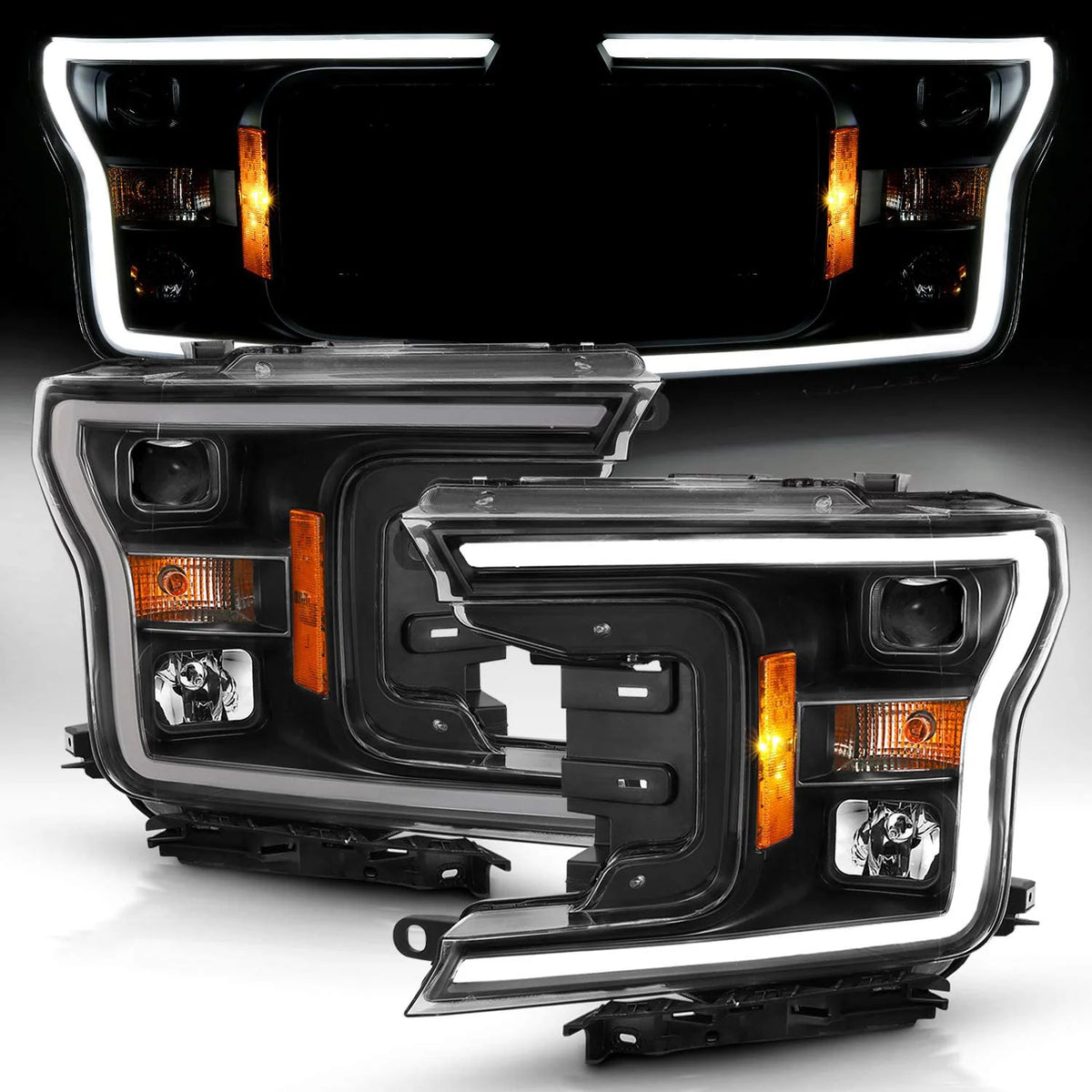 LED Ford F-150 Black Quad Projector Headlight Set C653545
