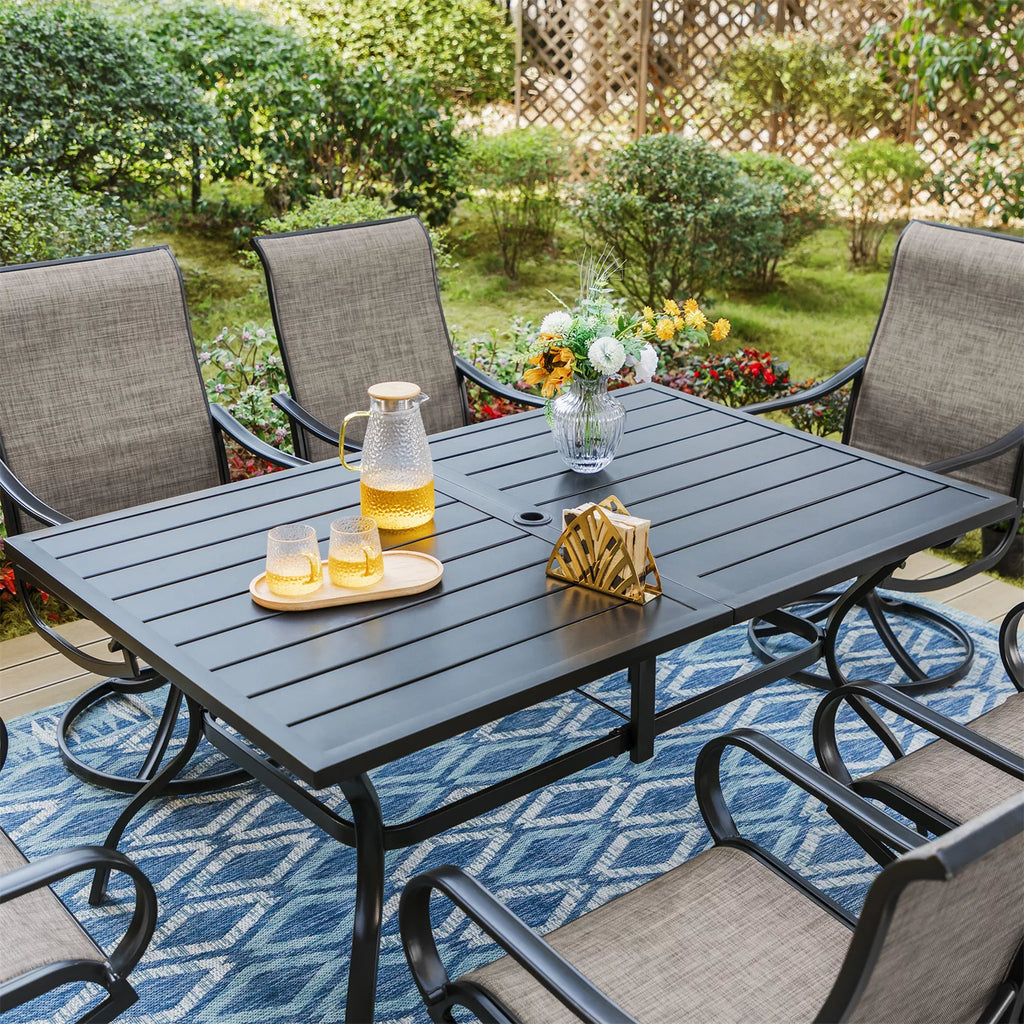 7 Pieces Metal Patio Dining Set with Rectangular Table and Swivel Chairs B523
