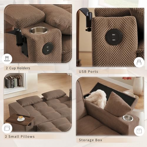 White Corduroy Sleeper Chair Bed with USB Port E473
