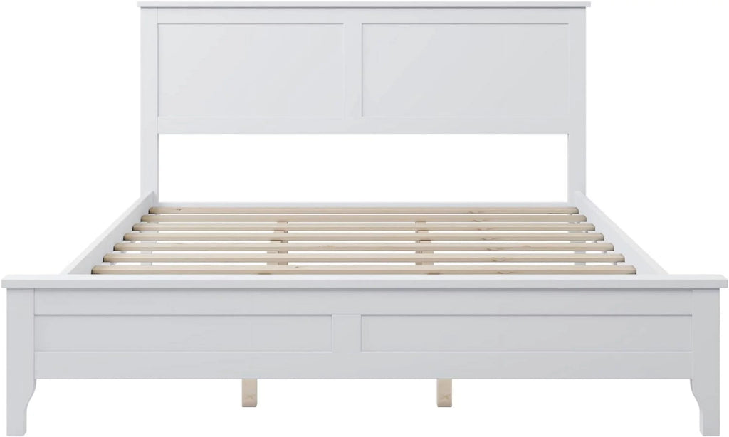 White Queen Size Solid Wood Platform Bed A622