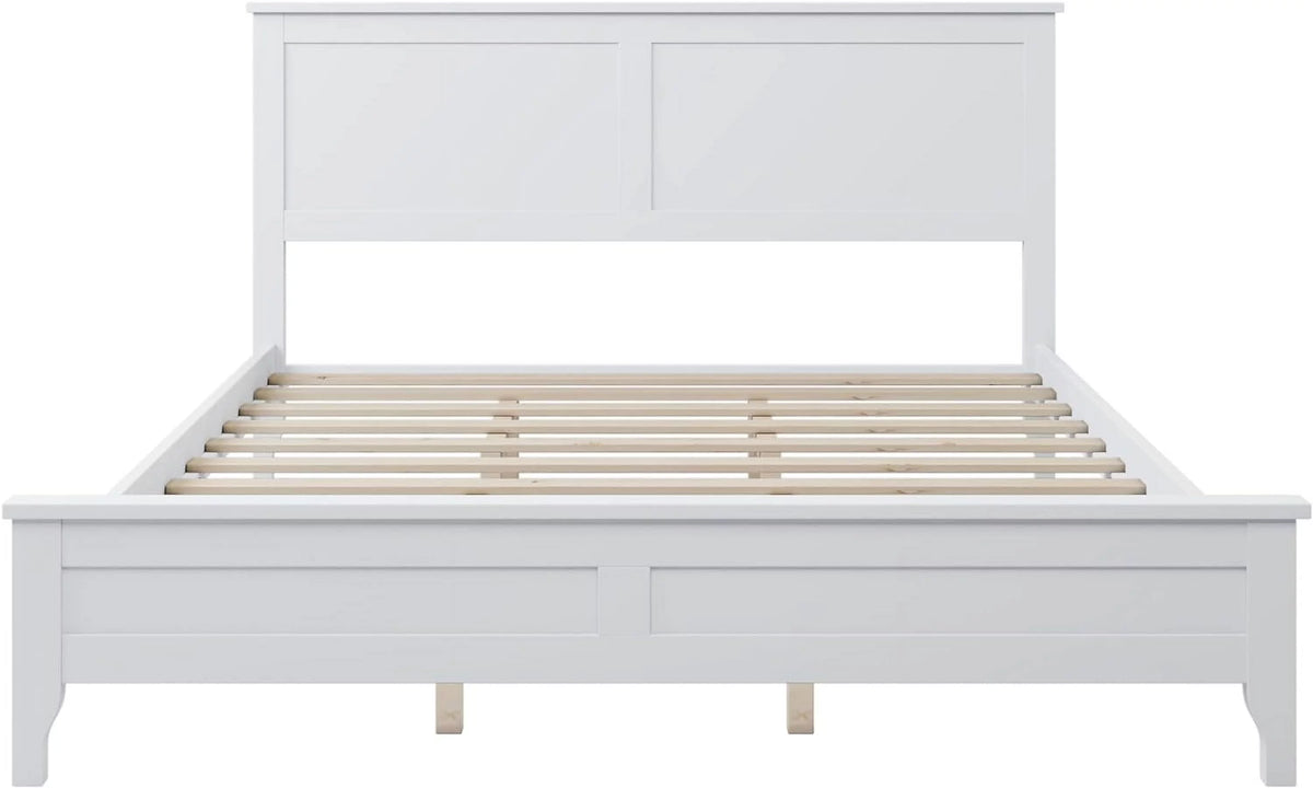 White Queen Size Solid Wood Platform Bed A622