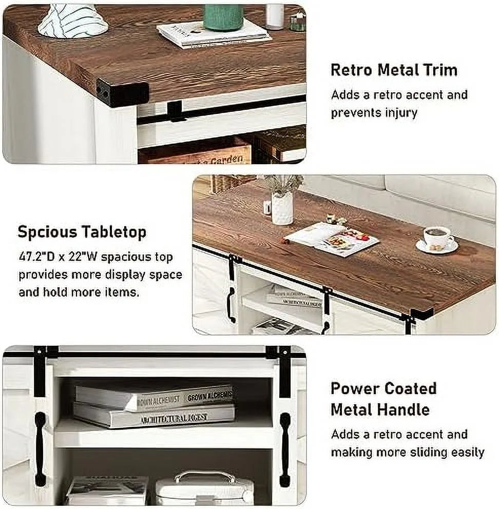 Farmhouse Coffee Table with Sliding Barn Doors V766