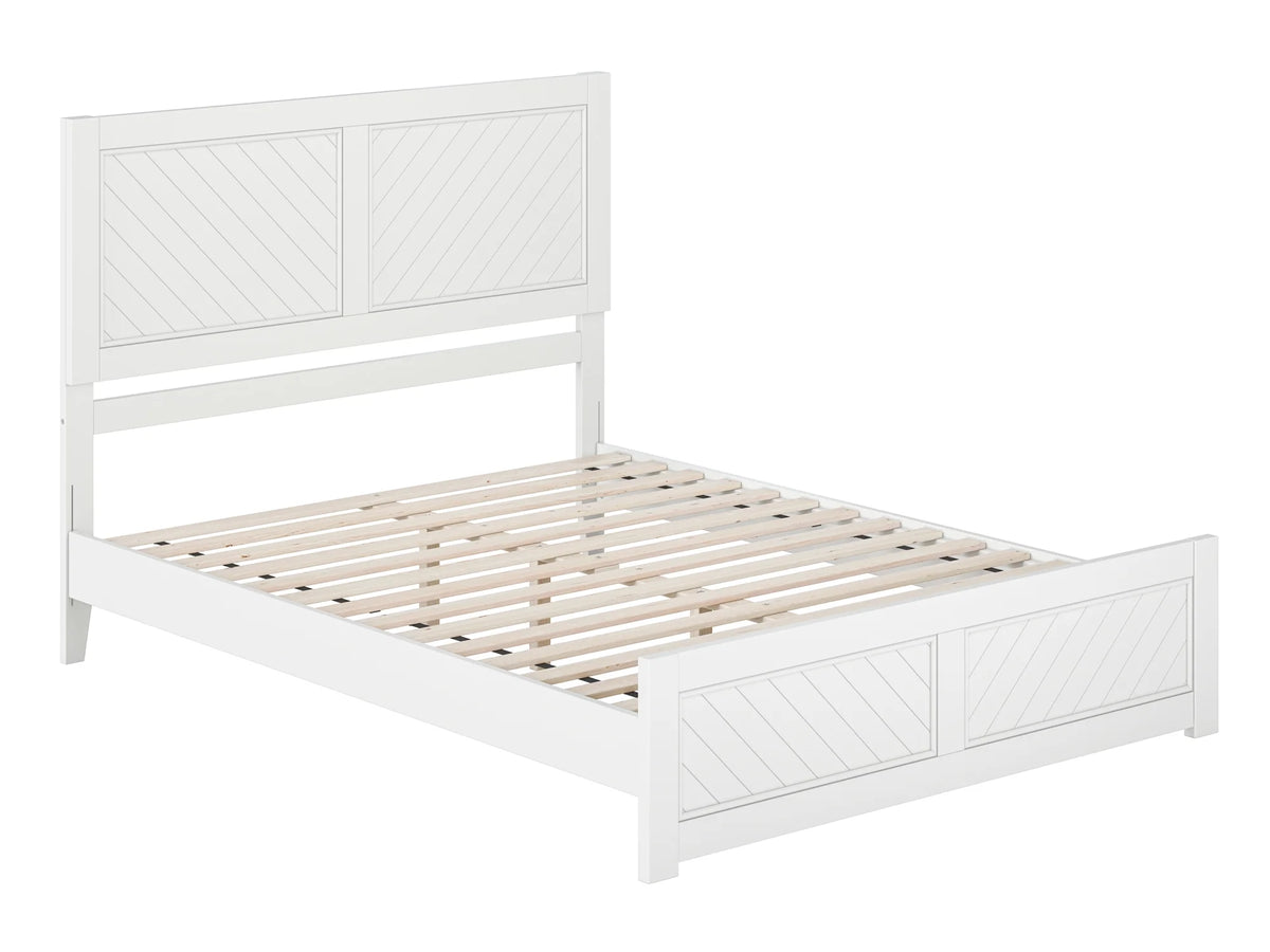 Queen Solid Wood Low Profile Platform Bed with Footboard, White P822