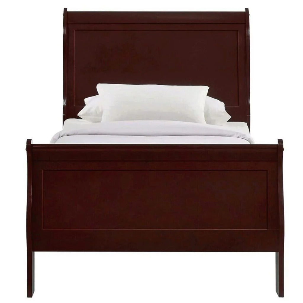 Twin Size Panel Bed and 2 Nightstands Cherry Brown Wooden Bedroom Set U265365