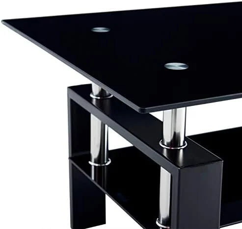 43.3 Inch Rectangle Glass Black Coffee Table B959