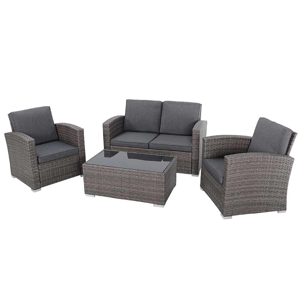4 Pieces PE Rattan Outdoor Sectional Sofa Set E300