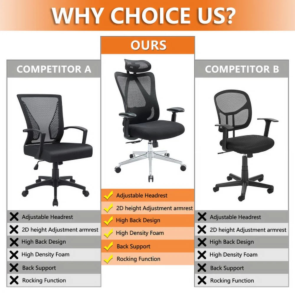 High Back Ergonomic Mesh Office Chair with Headrest and Waistrest G843060