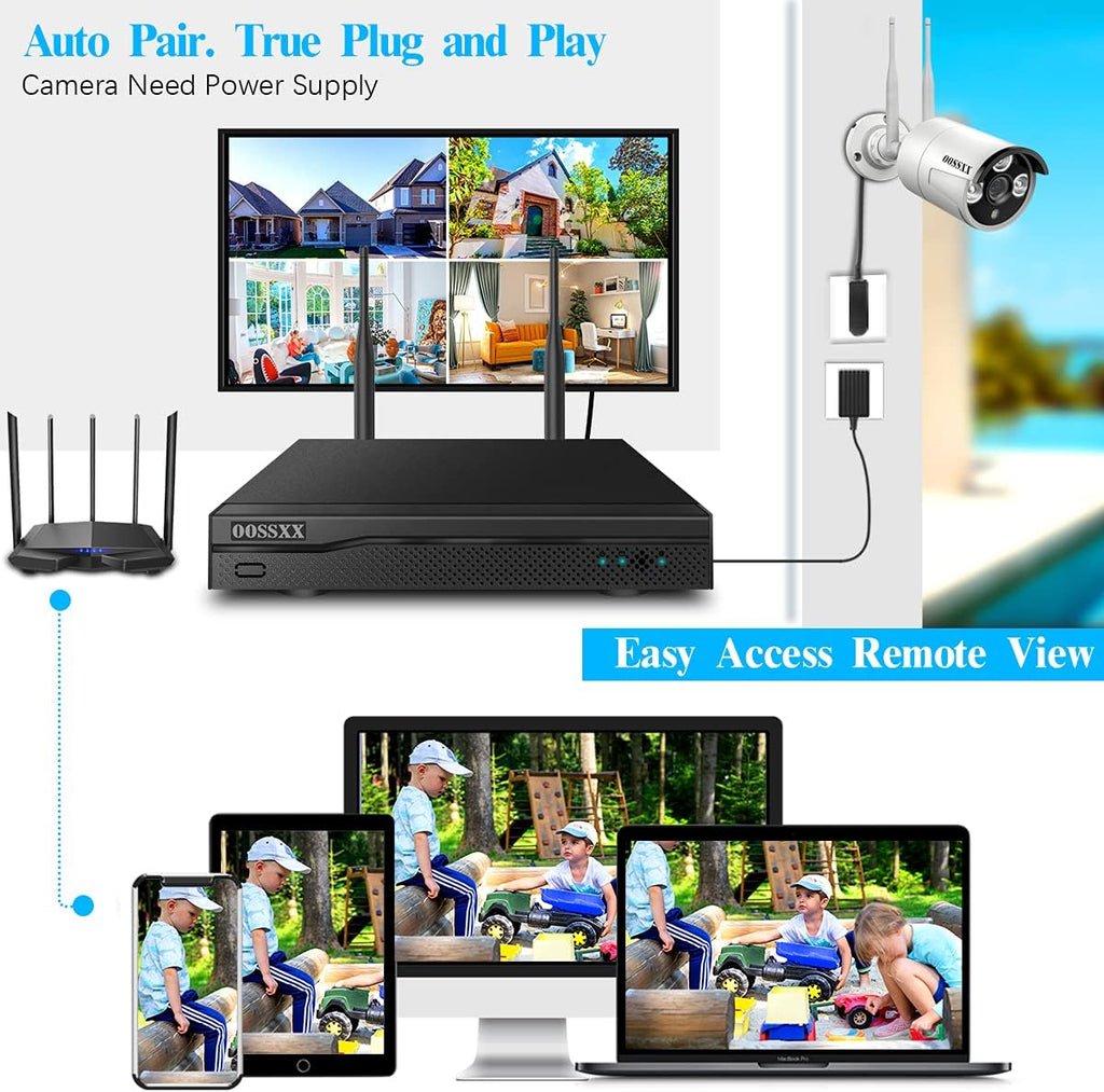 2K 3.0MP Wireless Security Camera System, 8 Channel NVR Outdoor Home Surveillance with 4TB HDD W47010