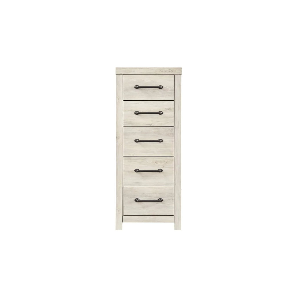 5 Drawer Wooden Chest with Bar Pull Handles Distressed White V532