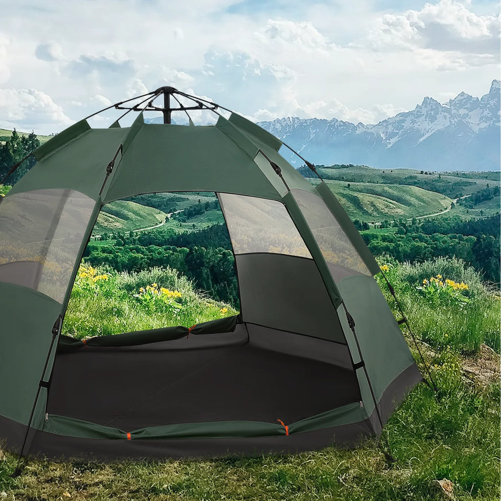 Large 4 Person Double Layer Camping Tent with Carry Bag, Green S72964